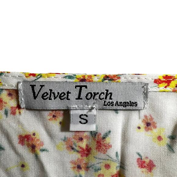 Velvet Torch New Women's Floral V Neck Bell Sleeve Mini Dress White Yellow Small - Picture 7 of 8
